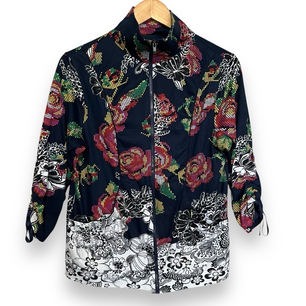 Papa Vancouver Mixed Floral Sequin Detail Lightweight Zip Up Multicolor Size L